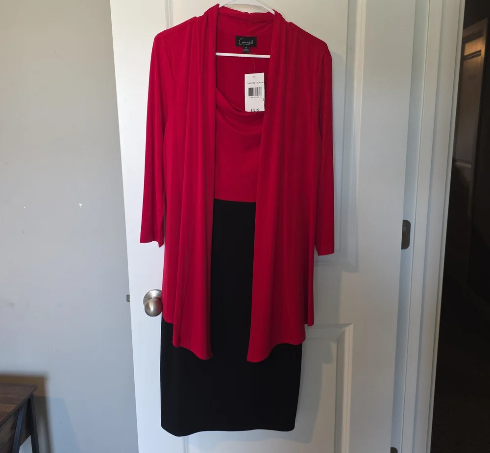 connected apparel Red Draped Top with Black Skirt Two-Piece Set